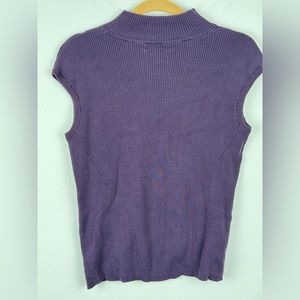 Link Ribbed Sleeveless Mock Neck Silk Blend Sweater Size L Eggplant